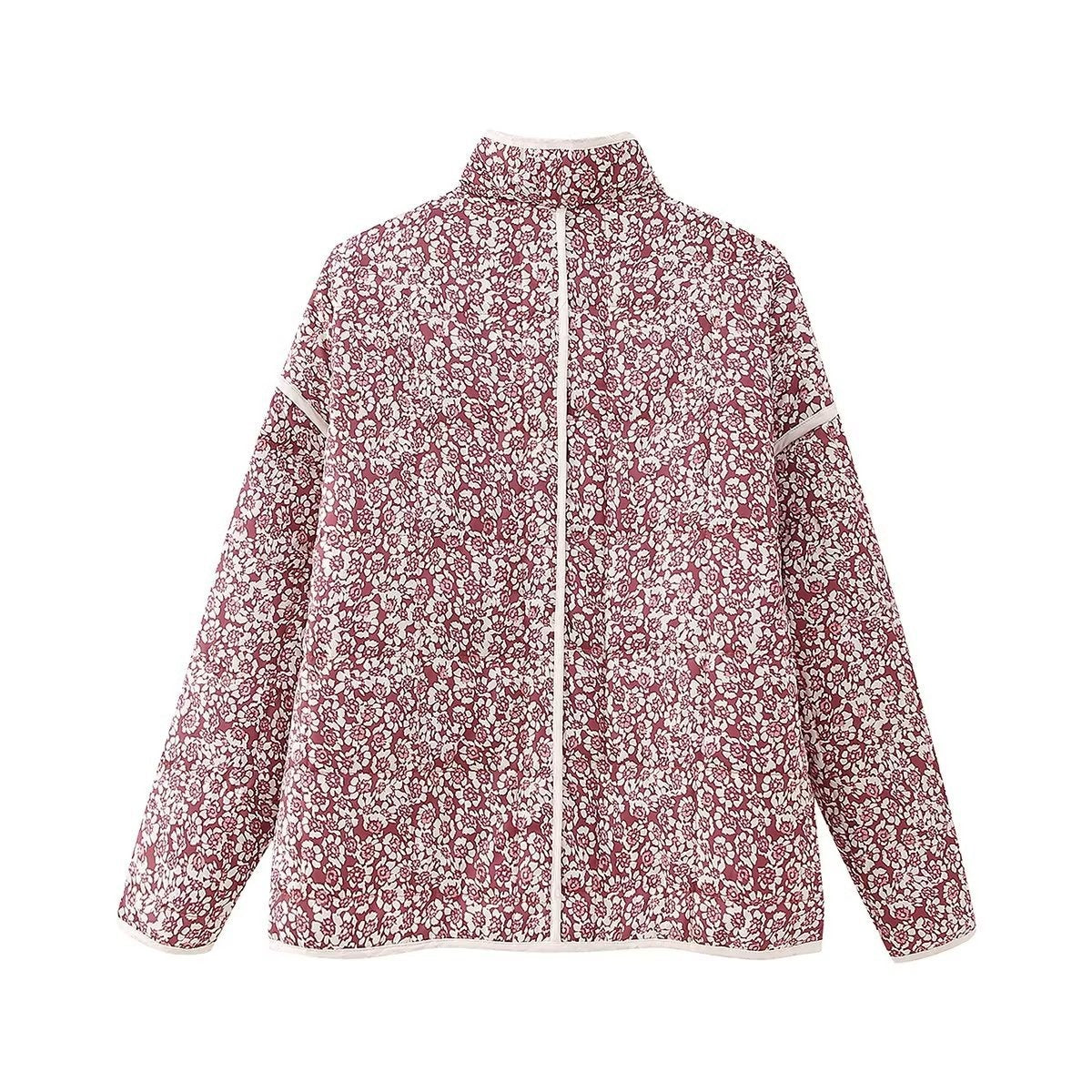 Wholesale Autumn Flower Print with Thin Pockets Adorning Cardigan Cotton Jacket